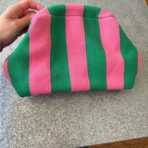 Vibrant Pink and Green Striped Cosmetic Bag